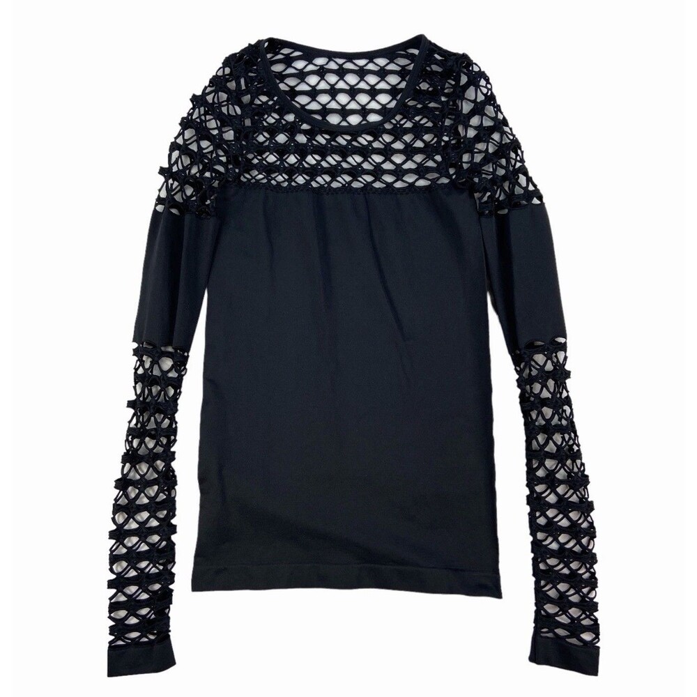 Venus Shirt Womens Long Sleeve Pullover Top Black Form Fitting Net Solid Medium